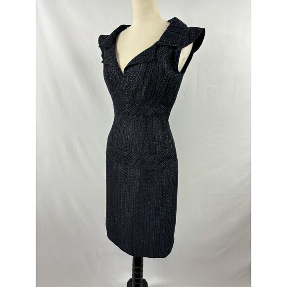 Peggy Jennings Neiman Marcus Sheath Dress Black Navy Blue Small Sequin - Picture 1 of 10